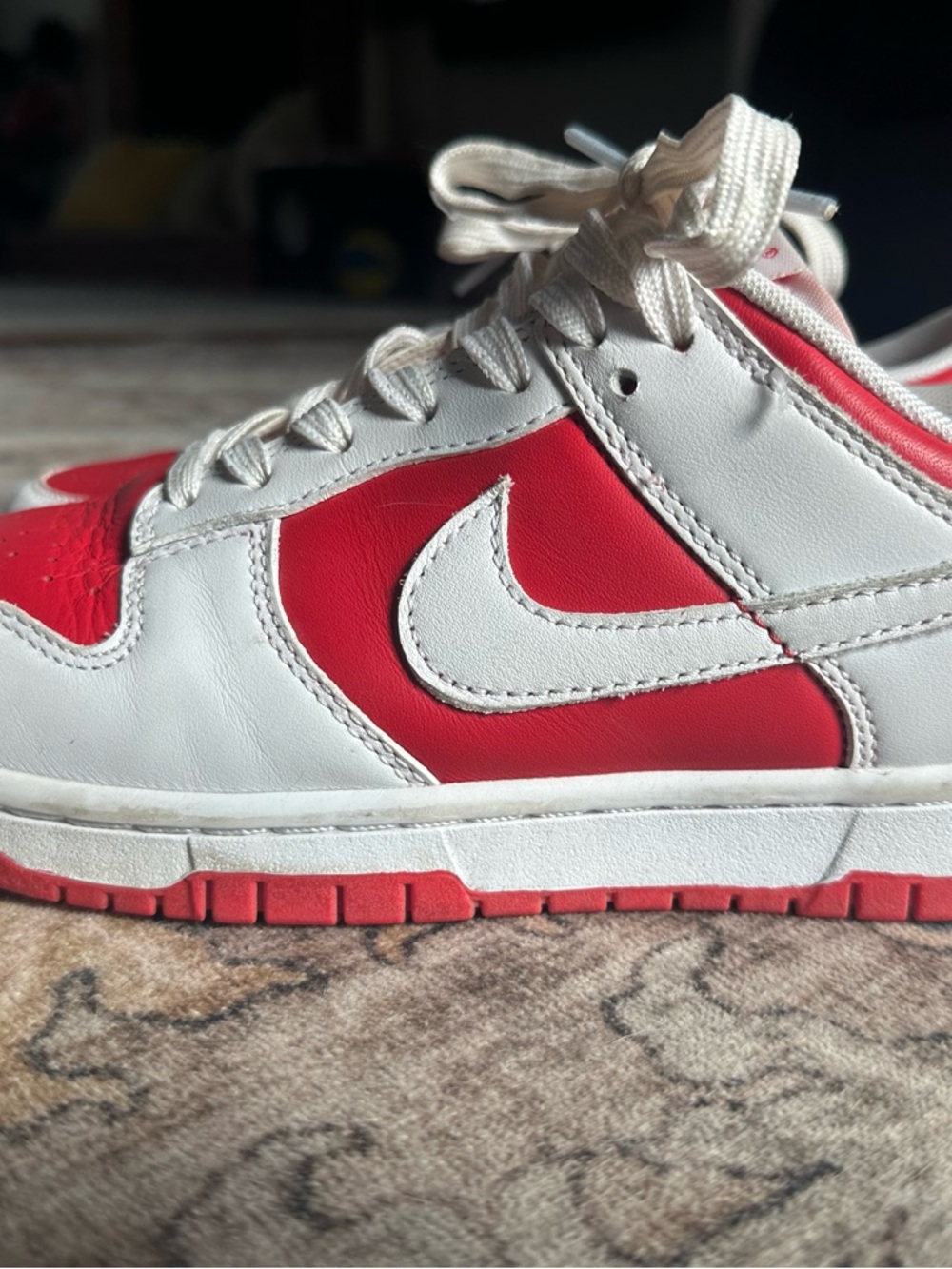 Nike Dunks Low-Top White and Red Leather Sneakers